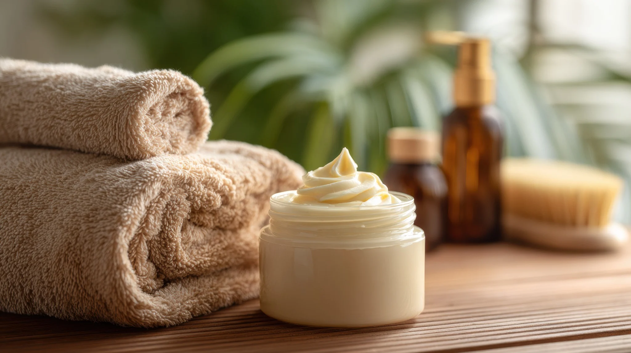 Serviettes et soin de massage dans une ambiance douce
